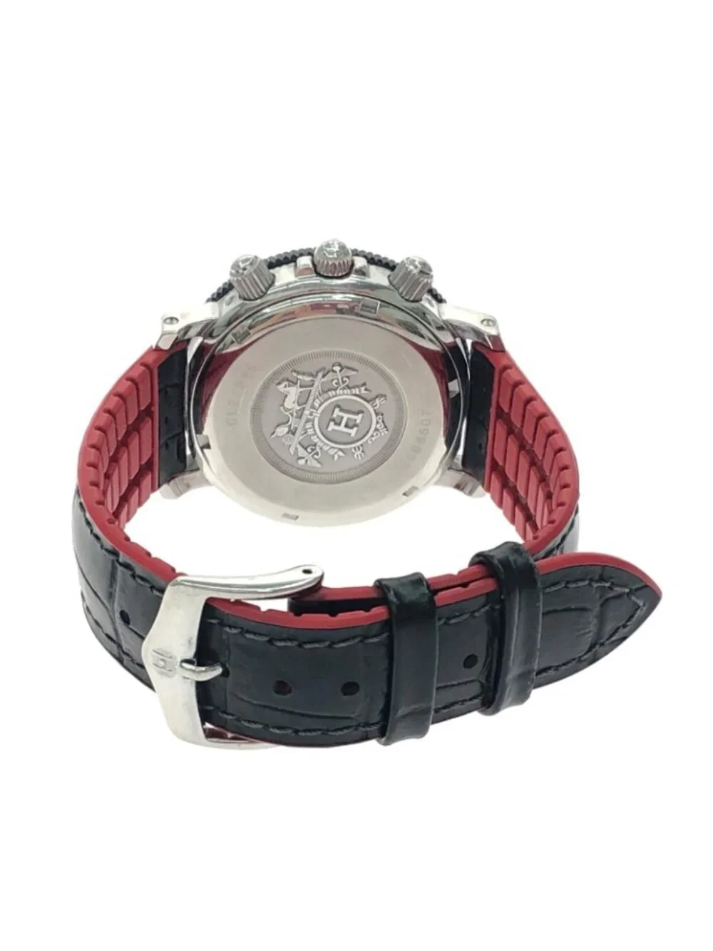 Hermes Watch Quartz Clipper Chrono Diver Black Dial Date Strap Original Included